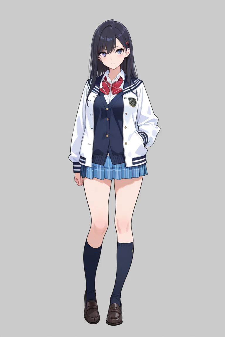 girl, solo, full body, from head to toe, standing, (Huge_Breasts:1.3), beautiful body, perfect body, nice body,

((Character Design Sheet:1.7, character reference sheet:1.7,)),

shiroko, animal ears, blue eyes, grey hair, hair ornament, hairpin, halo, medium hair, wolf ears, checkered clothes, checkered skirt, school uniform, skirt, scarf,