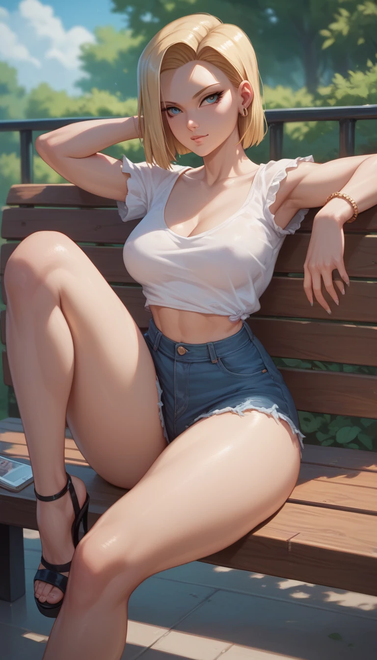 (masterpiece:1.3, Highest quality, Ultra-high resolution, Super detailed), (Realistic:1.1, photoRealistic:1.4), Beautiful illustrations, Perfect lighting, colorful, Depth of written boundary,
Beautiful detailed hair, Beautifully detailed face, Beautiful attention to detail, Beautiful clavicle, Beautiful body, Beautiful breasts, Beautiful thighs, Beautiful feet, Beautiful fingers,
View your viewers, 1 girl, Japanese, high school girl, Perfect Face, (Perfect Anatomy, Anatomically correct), Cute and symmetrical face, Baby Face, Sunburn, Glowing Skin,
(short hair:1.5, Bobcut:1.2, Ash Blonde Hair), Hair between the eyes, blue eyes, Long eyelashes, (Medium chest), thin,
(Short-sleeved off-shoulder yellow-green sweater, Black tank top, Denim shorts rolled up),
(Beautiful views), evening, (Outdoor, distant cityscape), Are standing, Place your hand on your chest, (Cute smile, Upward glance, Open your mouth), ((open legs:1.8)),spread legs:1.5,Squatting pose、attractive way to sit、((I was made to sit with my legs apart...)),Stick out your crotch、