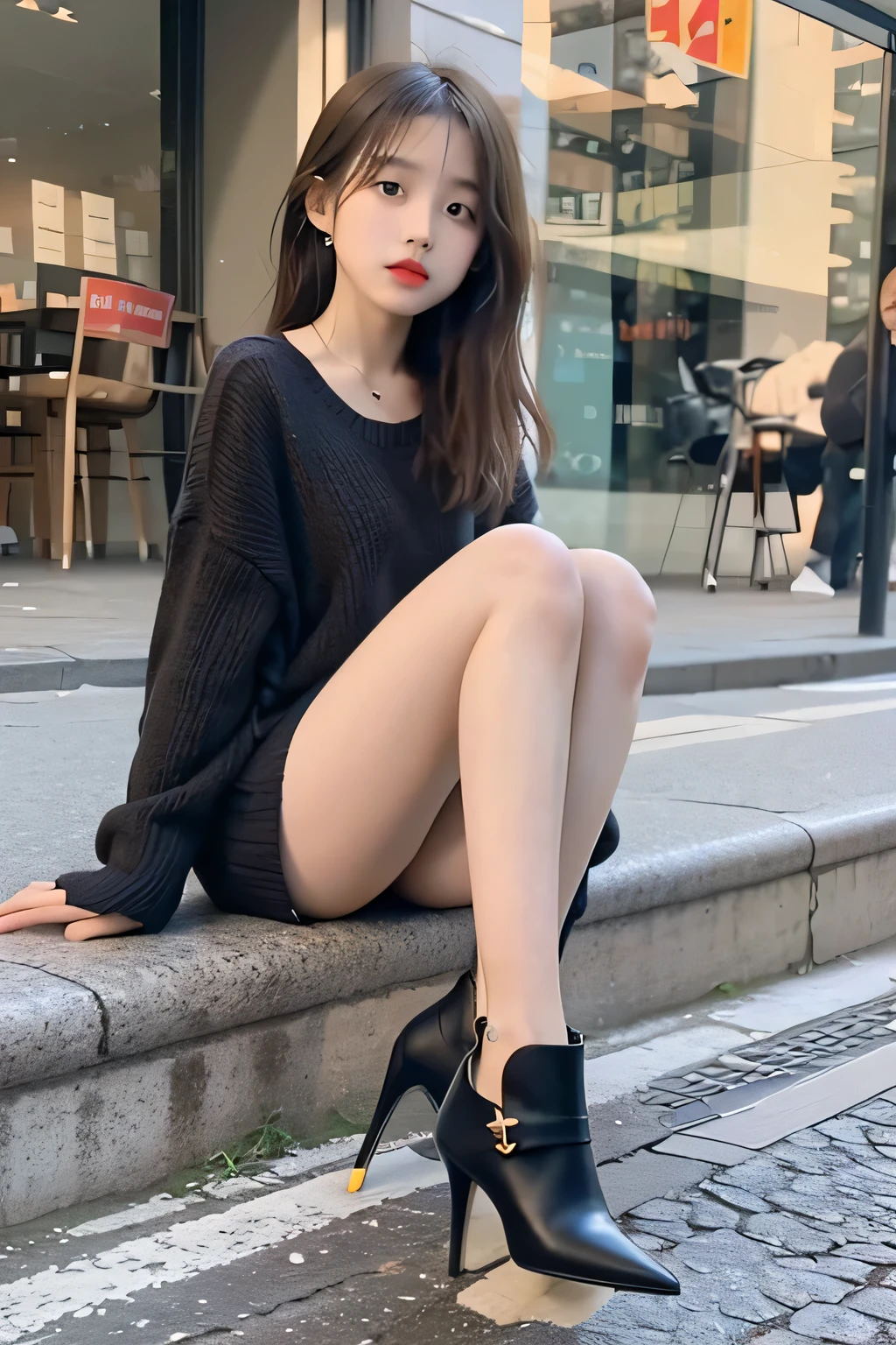 cute girl, high heels shoes, (the pubic area is visible), ((dripping menstrual blood)), cabelo cinza, seios grandes, pernas abertas,