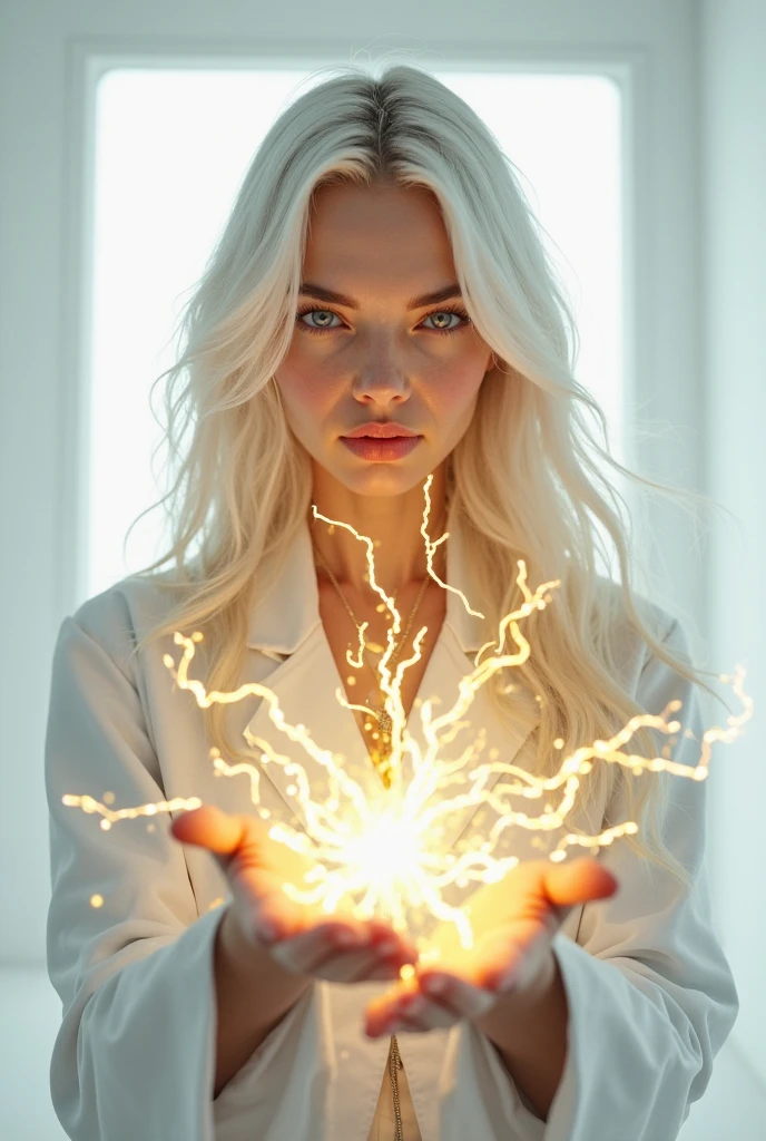 1 woman in her early 20s,(Blonde long hair)(straight hair)(red suit)(red eyes)(Red Bolt Touch),(tall)