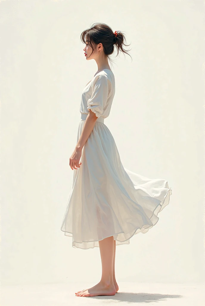 (Detailed face),(between legs),cute,(Less exposed skin)White official dress,4K,Ultra-high resolution,(Photorealistic:1.7),Gray background,