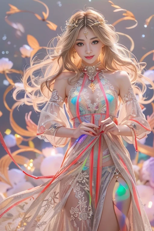 The models are in the hall々A dynamic scene of walking down the runway with、highest quality、16K high resolution、Super detailed、masterpiece、Live shooting、realistic:1.4、hyper realism:1.4、sharp focus、very delicate and beautiful、small details、1 female、alone、(full body shot:1.1)、(beautiful face:1.5)、(mature perfect body)、(detailed face:1.1)、(thin and beautiful eyes)、Perfect round eyes、(lip details)、(lipstick)、(eyeliner)、(mascara)、(eye shadow)、Spotlight、surrounded by a large audience、A model elegantly wearing a high fashion outfit.、The audience is mesmerized, and the atmosphere is vibrant and colorful, Capturing the essence of a high-end fashion show、(Clothes that expose your beautiful legs to the fullest)、At SFW