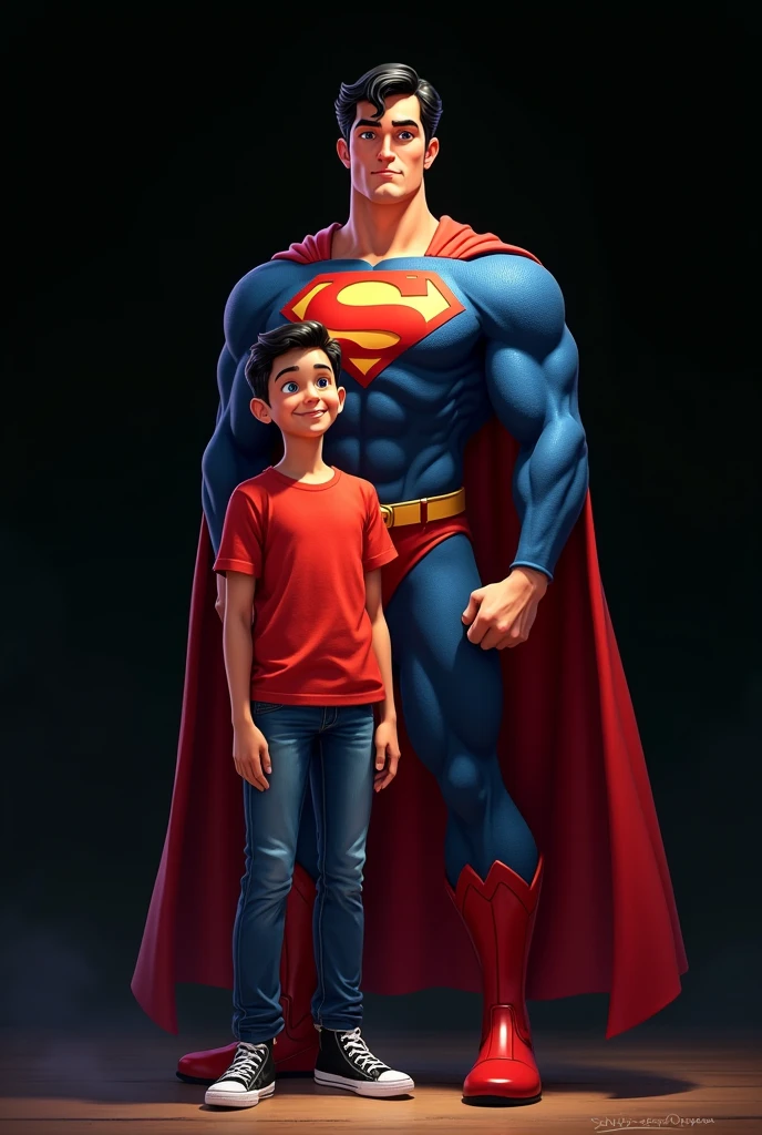 Create a comic book superhero who works in the stockroom helping a happy customer