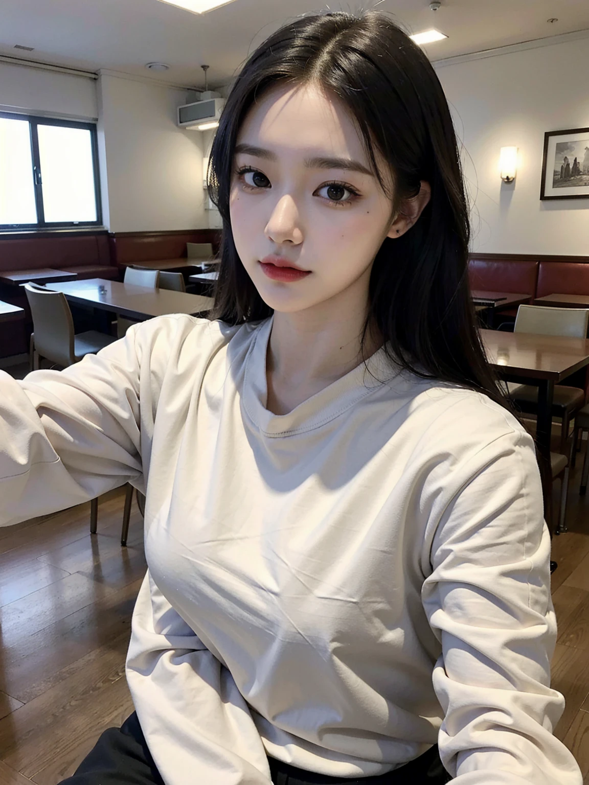 best qualtiy, 超高分辨率, (realisticlying:1.4),cute hairpin,1girll,curlies,Cropped red sweater ,Full of atmosphere,Beautiful woman with a slim figure:1.4, Abs:1.1, 浴室,Ultra-fine face,Elaborate Eyes,二重まぶた,head straight-looking at viewer,
