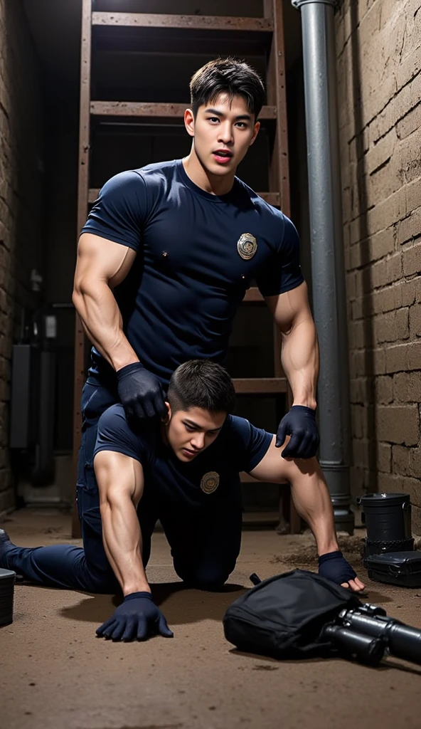 A 40-year-old American Navy seal in a Kevlar bulletproof vest fucks a 18-year-old girl. He is naked to the waist , without pants and swimming trunks , he has a big , thick long cock
