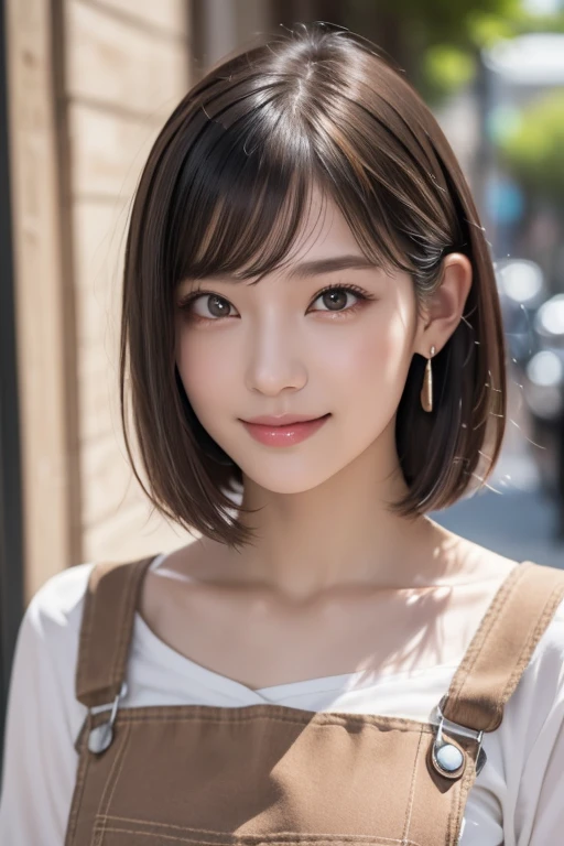 (Bob Cut Hair:1.2),(Wearing a blouse:1.2),1 person,Japanese,21 years old,(Small breasts:1.3),(Highest quality,masterpiece:1.3,Ultra-high resolution,),(Very detailedな,Caustics),(Realistic:1.4,RAW shooting,)Ultra-Realistic Capture,Very detailed,High resolution 16K human skin closeup。 Natural skin texture、,pores、、It needs to be detailed enough to be easily identifiable。 Skin tone is even and healthy looking。 Use natural light and color, Happy expression, Looking into the camera, Perfect dynamic composition, Outdoor