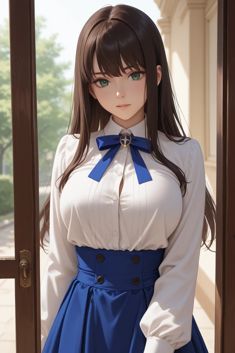masterpiece, highest quality, (8k wallpaper that integrates high-definition CG), (highest quality), (best illustration), (best shadow), (Stable diffusion model), violet evergarden, Sparkling, (looking here)、beautiful, victorian style bedroom, dynamic lighting, written boundary depth,(((big breasts))),(((uniform)))on the table: 1.3), (maximum resolution: 1.2), (ultra high definition tv: 1.2), movie lighting, ultra high definition tv, (delicate eyes and skin), (detailed facial features), North African Free Trade Area, 8K resolution, sharp focus: 1.2, perfect style, cute face, perfect body, Accurate, anatomically correct, Highly detailed face and skin texture, delicate eyes, dark blue eyes, double eyelid, thin eyebrows, glitter eyeliner: 1.2, natural cheeks, shiny skin, white skin: 1.2, Sparklingのネックレスとイヤリング, (glossy lips: 1.4), rest, one person'perspective, (((very cute high school girl))), (Sexy pink lace), (smile: 1.2), ((innocent and cute girl:1.3)), (long wavy hair), (light brown hair:1.2), , rest, ((very close relationship: 1.2)), moderately, ((looking at the audience:1.2)), (library 1.2), ((please bend your knees:1.2)), (From the side:1.2),low angle shot,Off-the-shoulder mini dress,mini skirt,embarrassed look,((((big breasts)))),((((uniform))))