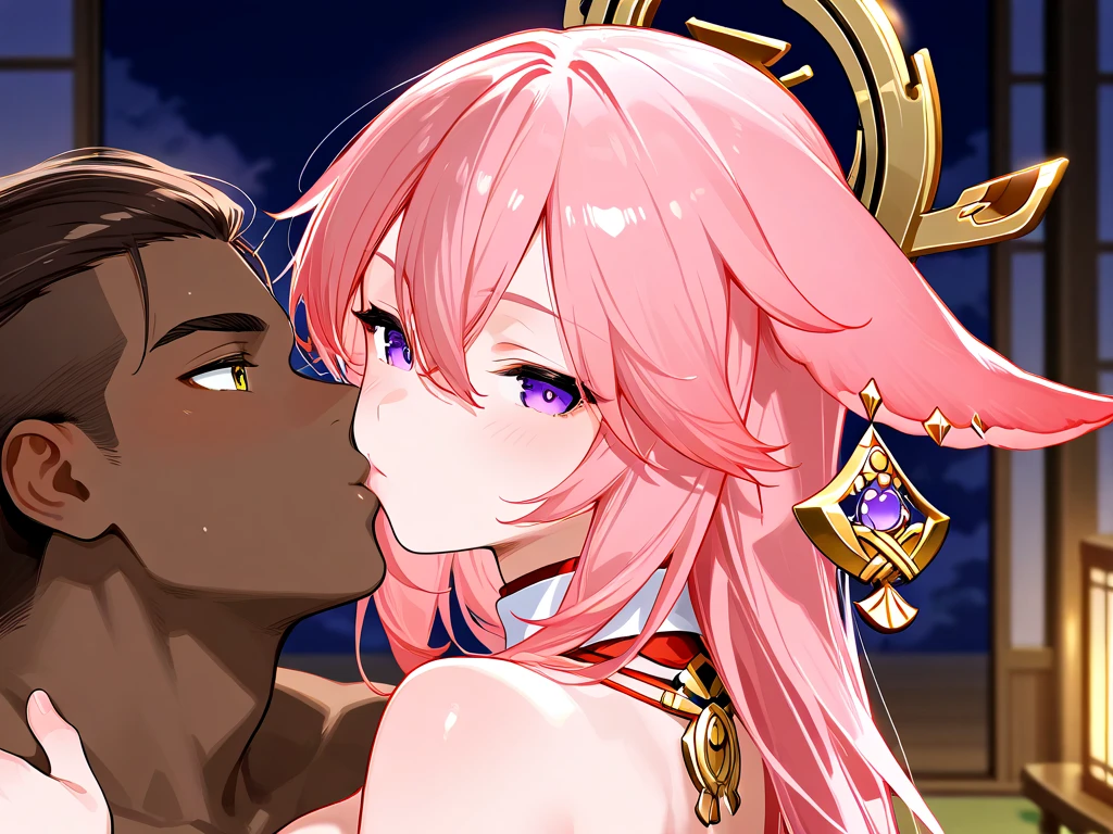 Yae miko dando mamada a shogun raiden futanari chica con pene genshin impact yae miko chupando pene blowjob mamada de mano 