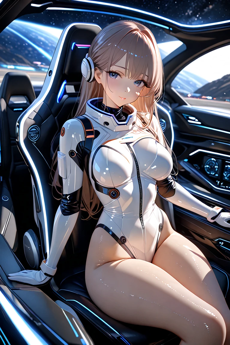 (((masterpiece)))、(((top-quality)))、((ultra-definition))、(Highly detailed photoreality)、((extremely delicate and beautiful))、(Cute face in Japan anime style)、ciinematic light、((1 girl))、15yo student、独奏、full body Esbian、Colossal tits、The cleavage is visible、A pink-haired、hair、Purple big eyes、Thighs exposed skin、((Exposure))、(Mechanical joint:1.4)、((Limbs of the machine))、((Cockpit of a combat mech))、((Sitting in a seat))、Operate by squeezing the lever、lightsmile、The mouth is closed、(charactor focus)、Small LED lamps on the body、Ghost in the Shell、nffsw、metals、Metallic body、Detailed neon、