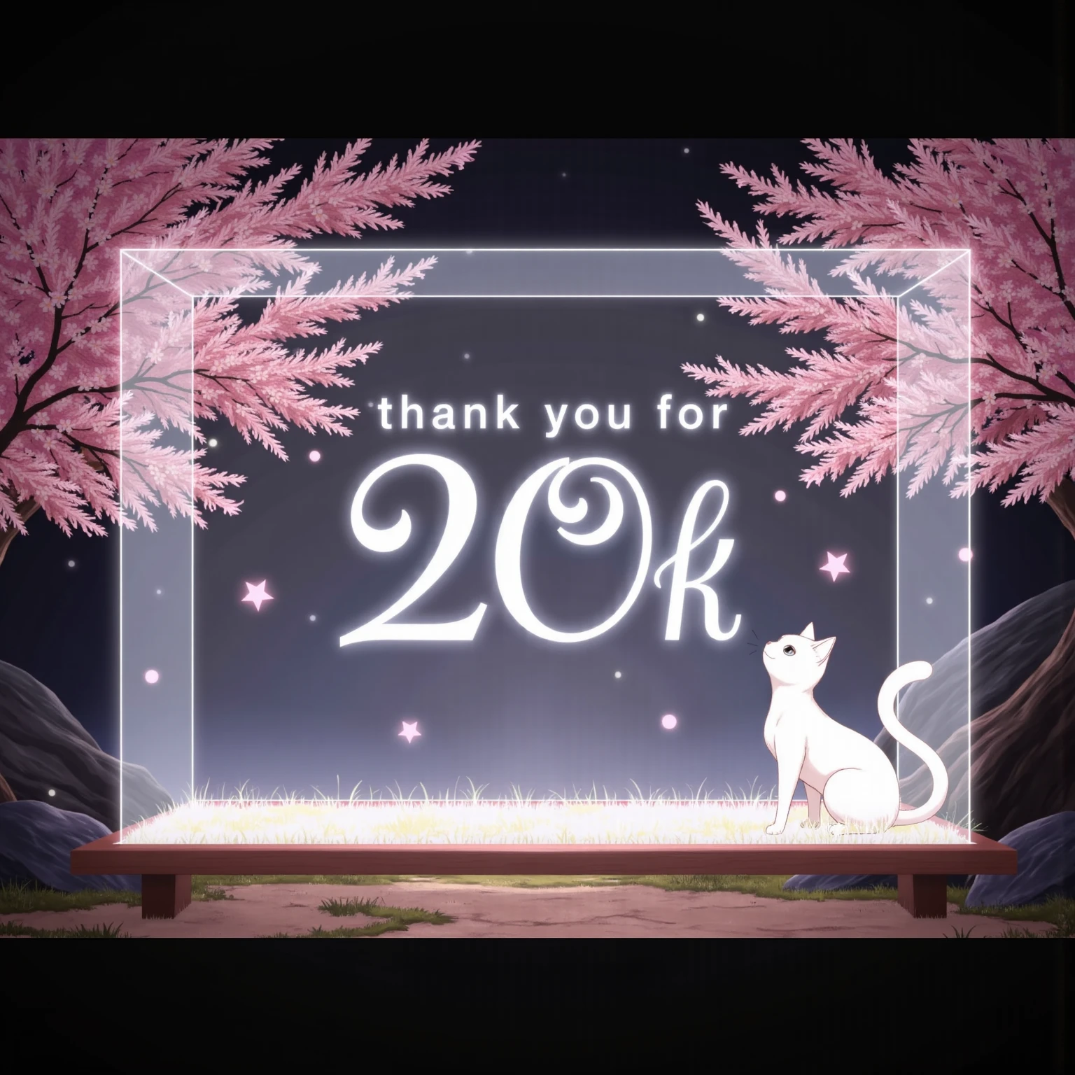 
(((article, "Thank you for 20K favorite ", Add text"Thank you 20K favorite", hologram huge font,))) 桜,猫