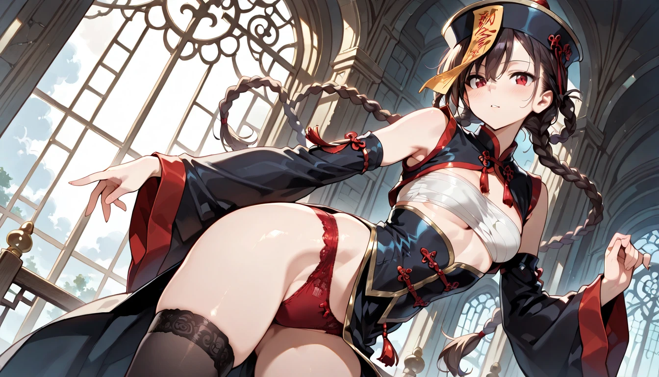 Best _ quality, masterpiece,
One girl, alone, chest, Shiranui_ May, brown _ hair, big _ chest, brown _ eyes, looking _ and _ viewer, ponytail, cleavage of chest, ninja, smile, pelvis _Curtain, Length_Hair, Japanese _ Clothes _ Clearance _ Clothes, White_Background, Simple _ Background, Clavicle, Full _ Body, T high s, Bangs, Closed _ Mouth, Arm _ Above _Shoulders, shadows, ropes, gloves, sleeveless, expensive _ pony