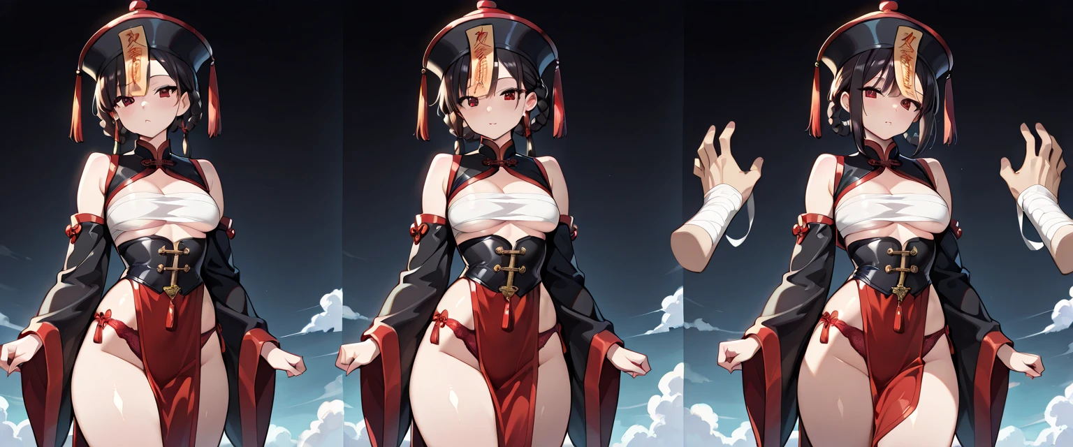 Black long straight hair woman,Japan Armor,Half naked,cleavage,thong,Bare Legs,Japanese Shrines