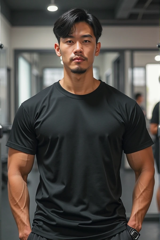 ((Highest quality, 8K, Masterpiece:1.3)),Thailand Laos Burma Asia,Thai man buzz haircut,A handsome Asian sport short hair,a muscular beard,and big muscles.,1A man who has,yo,Good appearance,Beautiful nose,Detailed eyes and face,beautiful light,(studio),high resolution,(Look at the viewer.),Fine mouth,whole body:1.5,perfect shape:1.3,Picture of both shoulders:1.3,(t-shirt:1.2),black cargo pants,wristband,landscape,(The background is Bokeh:1.2),on the sea,(open_jacket:1.3),