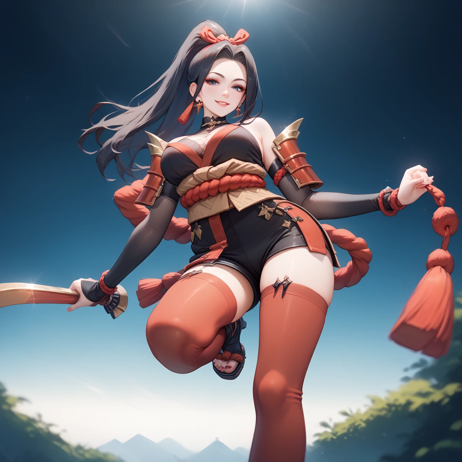 1 woman, full body, nezuko kamado oni mode, with bamboo in her mouth, demon hunter, Kimetsu no yaiba, beautiful, long hair, pink eyes, perfect, ultra hd, naked, showing her breasts, showing her pussy, nails like claws, perfect feet, demon hunter scenario, under a sakura tree, sakura leaves falling from the sky, angry face, beautiful feet, beautiful pussy, beautiful tits, legs open (showing the pussy in great detail)