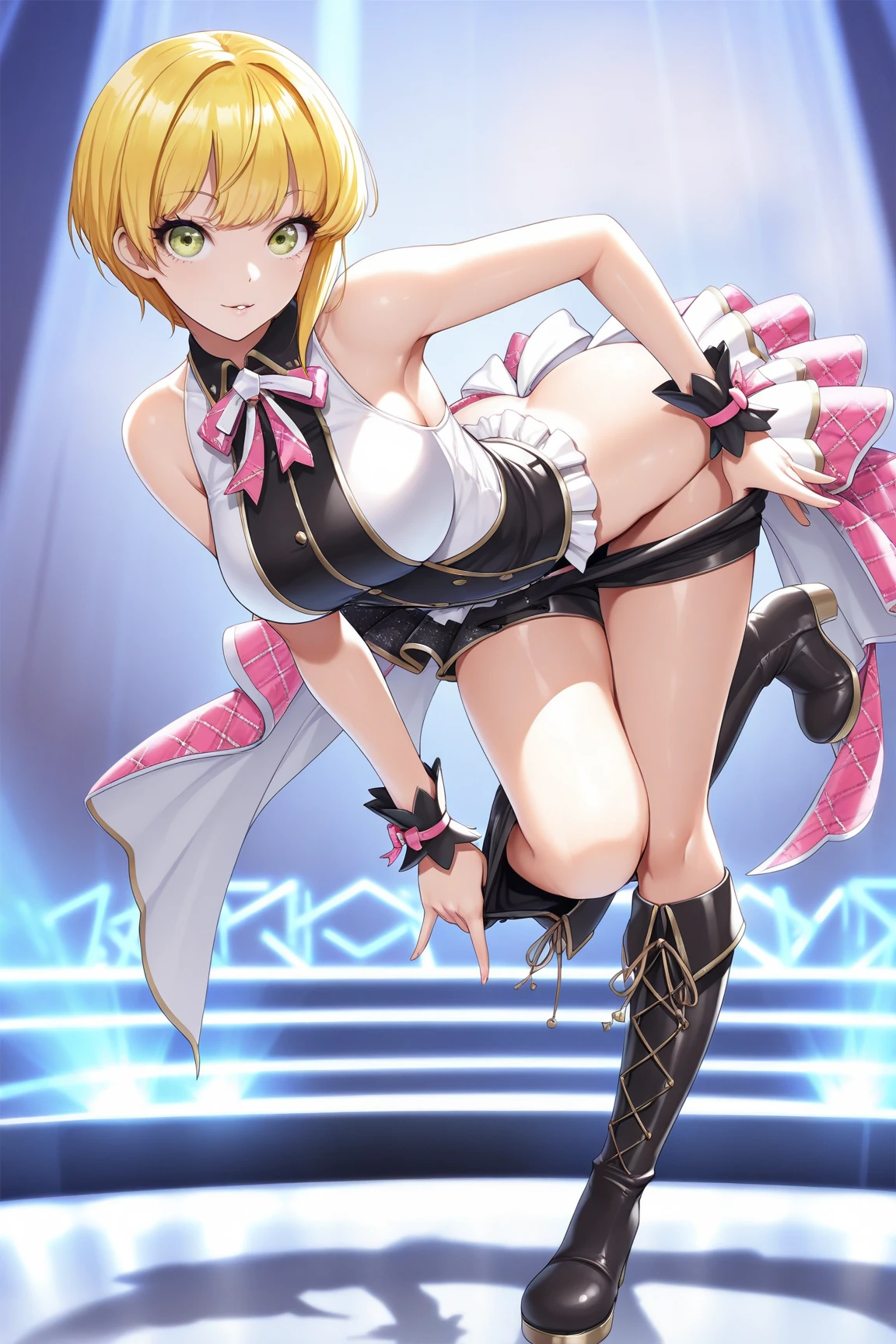 (masterpiece、Highest quality、Very detailed、4K)、One Woman、Super short skirt、panties、Idol,nsfw, small breasts, (detail erectile nipples) ,((white panties)), ((cameltoe)), (anus), , ((anal intercourse)),
