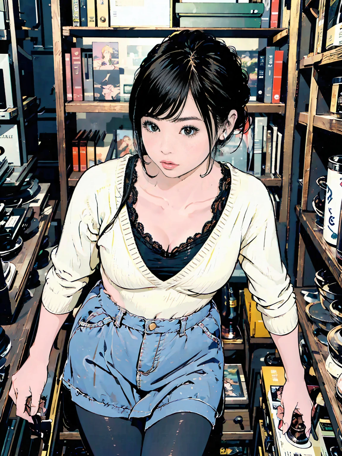 、(masterpiece、Highest quality)、Highest quality, Ultra-high resolution, (((masterpiece))), alone, Sweat、Big eyes, No sleeve、Outdoor、Floral dress、Composition from the front、（Cut the back hair short、short hair、blonde、woman）、Shortcuts、Embarrassed face、Cut your hair short、可愛いwomanの子、Big Breasts、NSFW