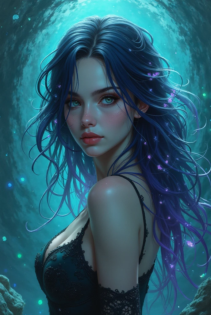 1 girl, (masterpiece, best quality: 1.2), hyper-realistic anime style, focused bust, shoulders, smiling, half underwater, floating in lake, long purple hair, upper body, moon, dark theme, night, big shiny lips, eyelashes, pink eyeshadow, happy smile, sexy, provocative (half-sunken), covered in dark water, more prism, vibrant color, (nude),eroticism, sexy, between shadows, oil painting, chiaroscuro, sensual, dramatic lighting, moody atmosphere, photorealistic, intricate details, masterpiece, ultra-detailed, high quality, 8k, best quality, realistic, cinematic, dark and brooding, expressionistic, powerful composition, emotional impact, Bill Sienkiewicz inspired art