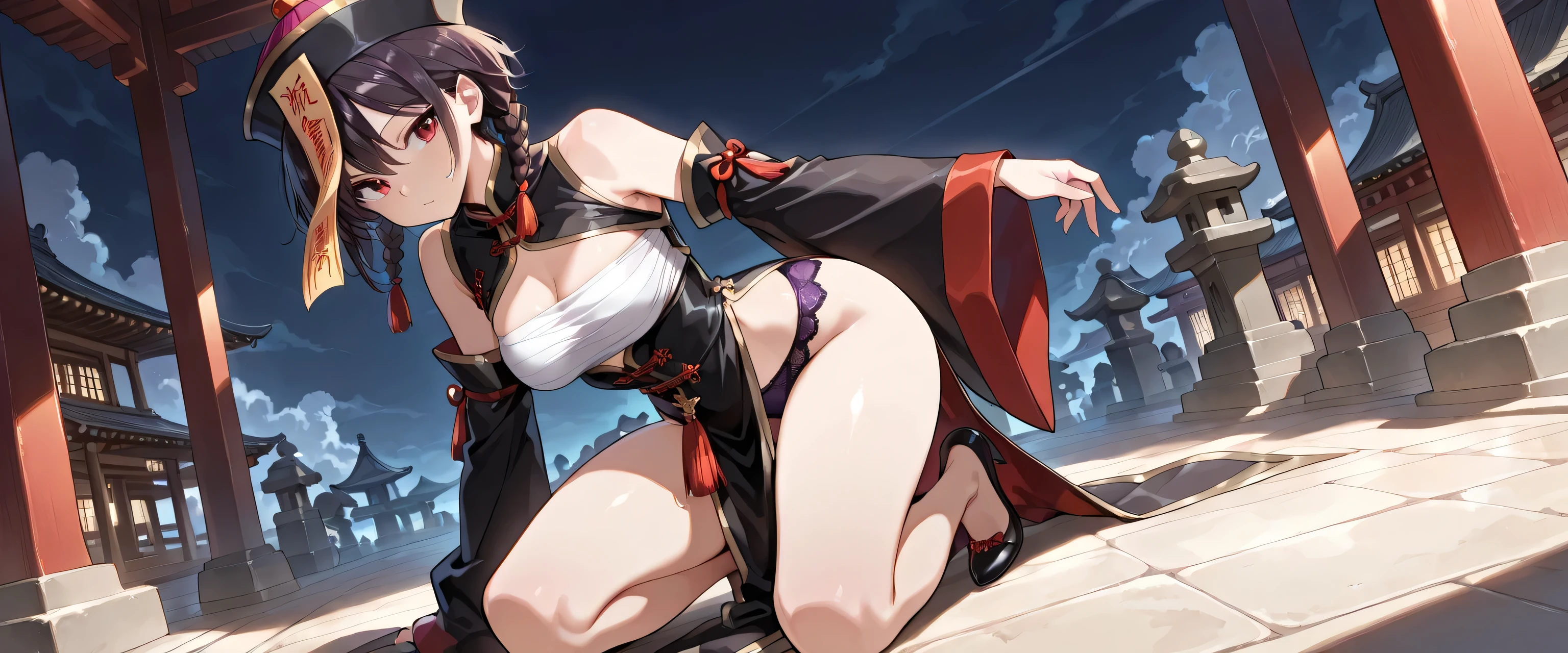 Iroha、super breasts、thick thighs、long black hair、8K, 4k, highest quality, High resolution: 1.2)、cute anime face、noise removal、maid、和風maid、black leotard、full body portrait、Leotard that bites into、Er Dao Liu、sandals、blue eyes、Black long tights、gentle smile、white kimono、T-back that digs into your butt、emphasis on the buttocks