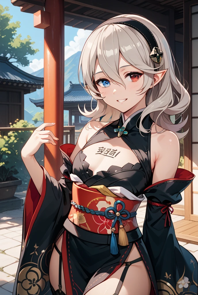 (masterpiece, top quality, very aesthetic, 4k、illustration), intricate detail, 1girl,Standing 、(cowboy shot)、Randomsmile、()、,
Cute 、Random Hair Color、,middle hair,sidelock ,Random Color　eyes、ninja clothes、small breasts、Slim 、
