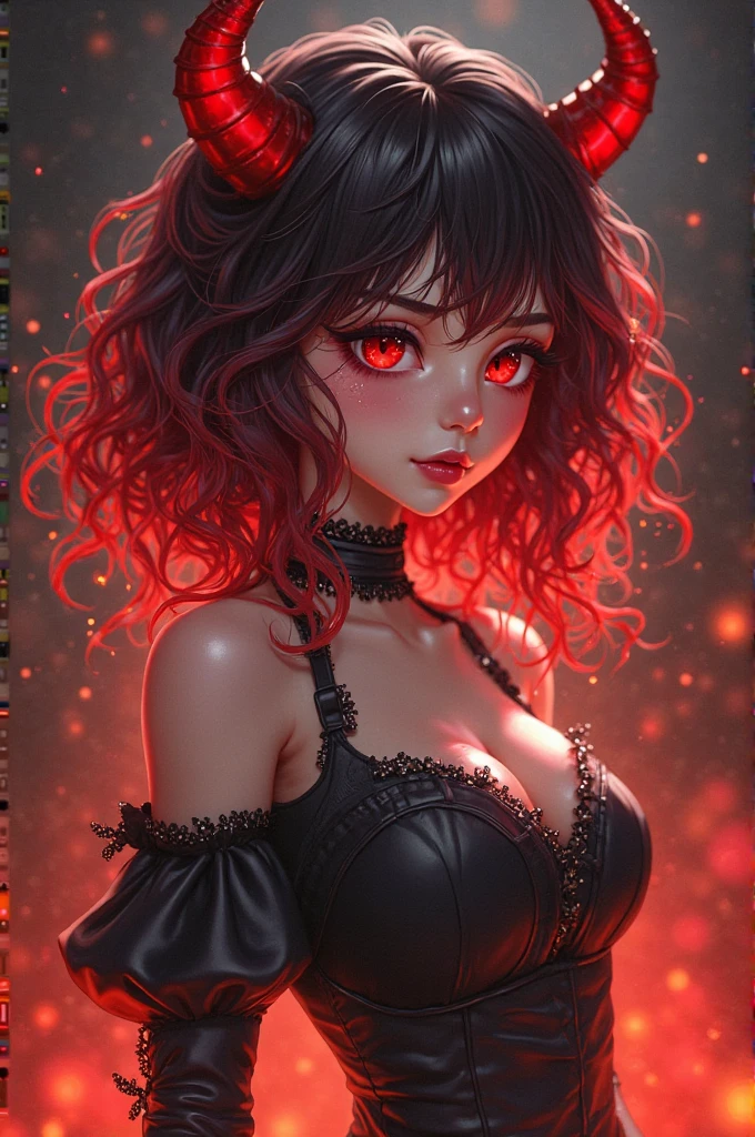 anime source, woman, look, red hair, designer expensive clothes, shoulderless, bare shoulders, very large busty, eclipse, bright, concept art, graffiti, anime, painting