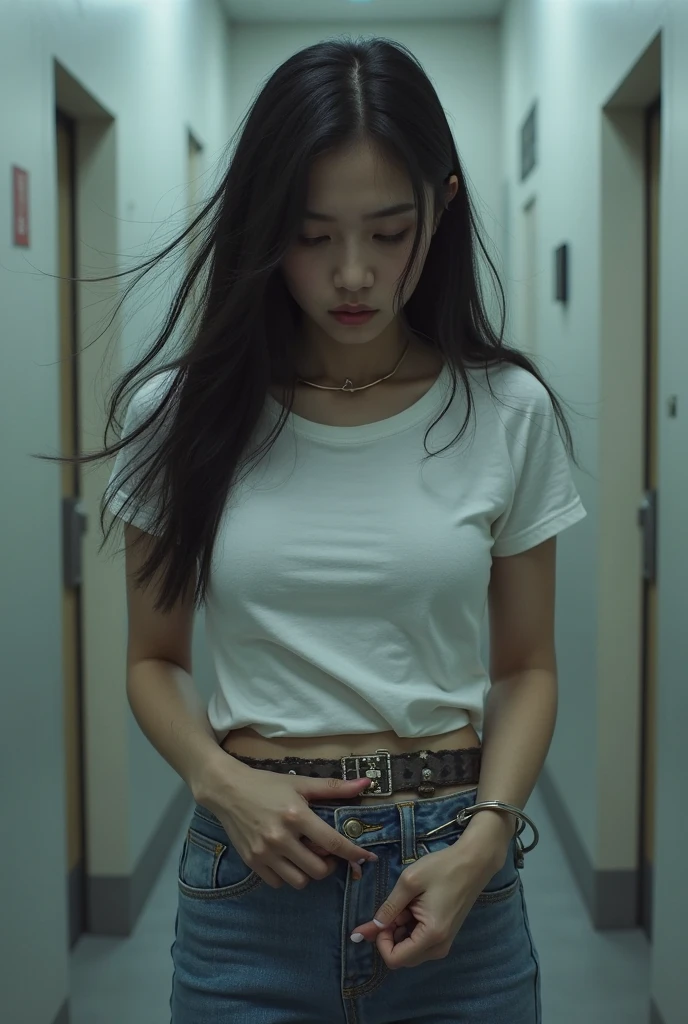 (Old public toilet)Korean actress with black hair Korean woman.Wear skinny jeans that fit your body well and a short-sleeved T-shirt that fits your body well....squat on the toilet.very big breasts.very big breasts.jib.((8k)).A woman sits on a toilet and pulls down her pants...With a surprised look. A woman is holding a bathroom door handle with her left hand..A man holds the bathroom door with his hand...slim woman.Young woman in her 20s