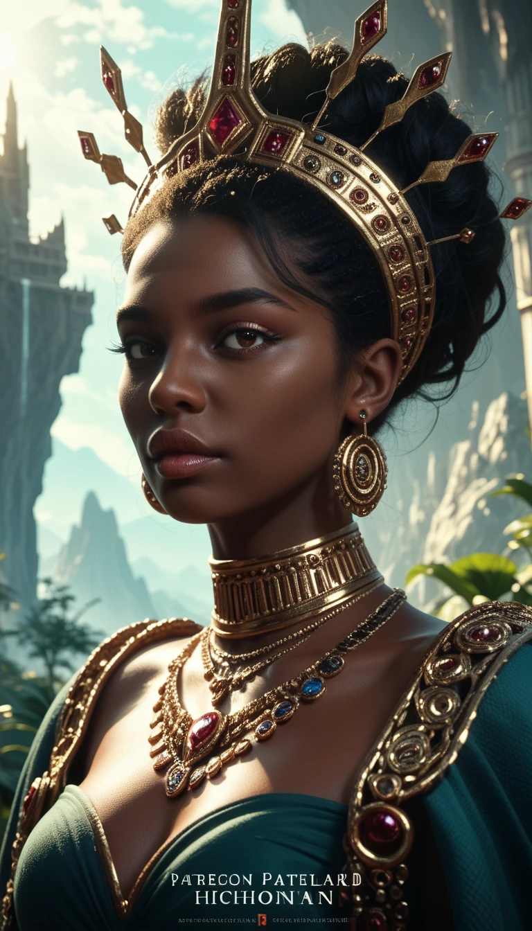hyper realistic, ultra detailed photograph of a barbarian woman, look like Naomi Campbell as African American, ((honey eyes)), ((Jade ocean:1.25)), golden jewelry, shiny, sunlight fractal details, (Anna Steinbauer:1.5), depth of field, HOF, hall of fame, detailed gorgeous face, apocalyptic environment, natural body posture, professional photographer, captured with professional DSLR camera, trending on Artstation, 64k, ultra detailed, ultra accurate detailed, bokeh lighting, surrealism, Thomas Kinkade background, urban, ultra unreal engine, ((Pauline Voß)), ((Pascal Quidault)), ((Anna Helme)), Martina Fackova, intricate, epic, freckles, peach fuzz, detailed mascara