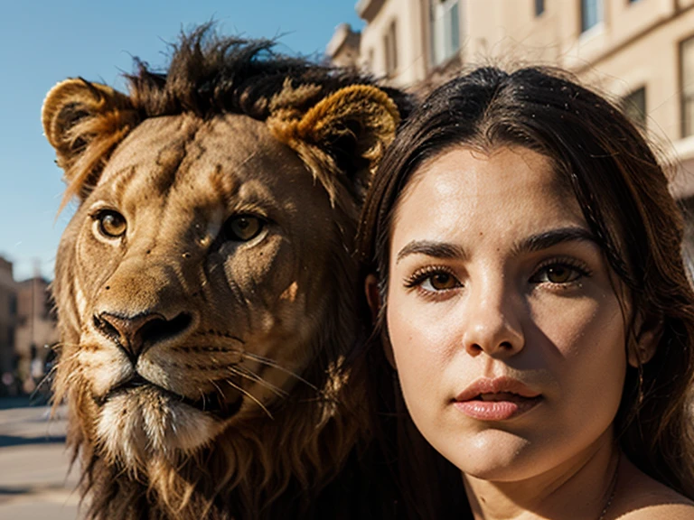 beautiful women with lion photo