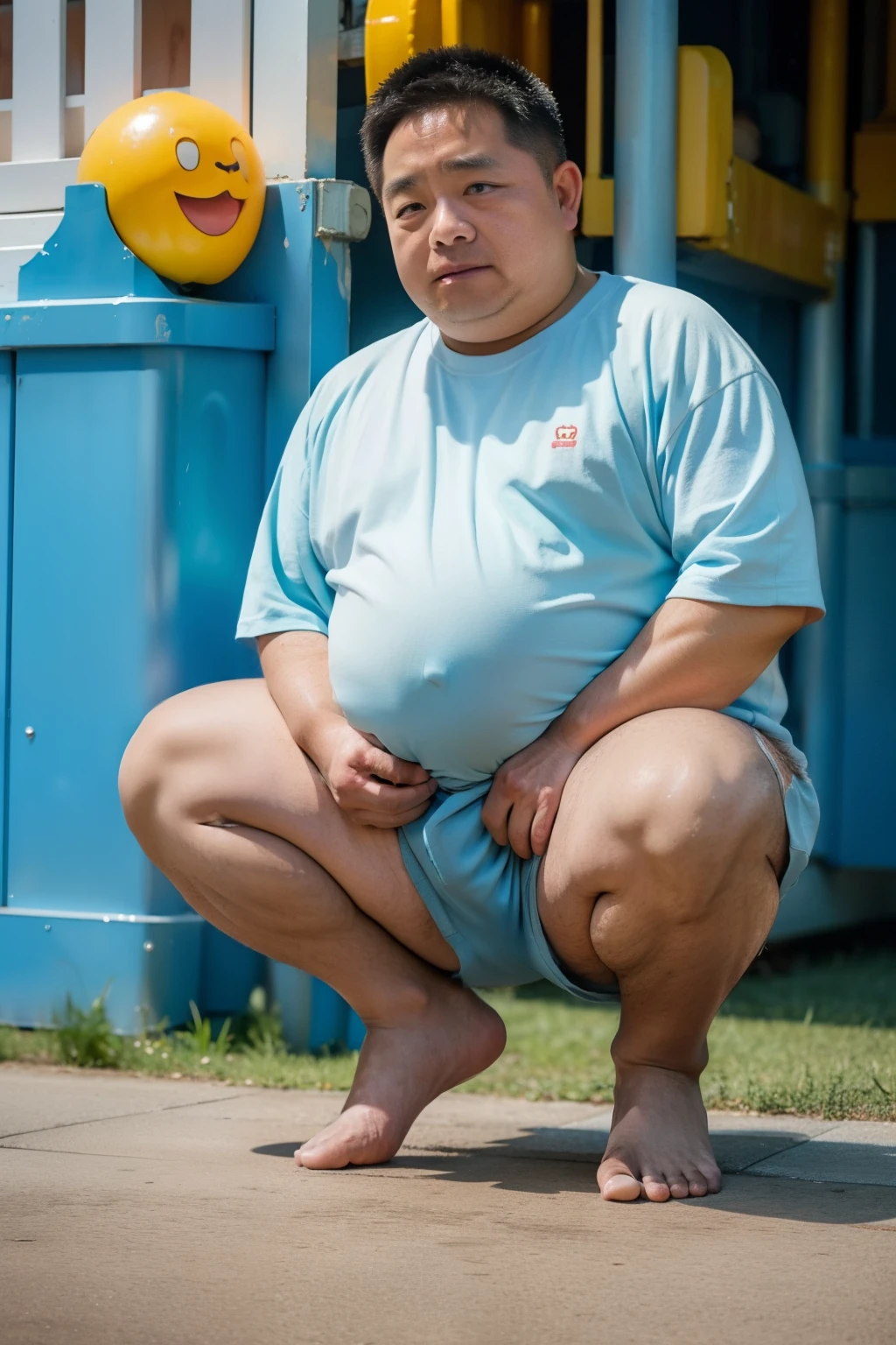 Photorealistic、Japanese、middle aged、Thick、Single eyelid、Six-headed、Soft impression、50s、Metabolic、Short moustache、Short shaved head、square、whole body、Muscle Bear、Japan、same-sex love、indoor、Cock、erection、Full Body、fat、Giant、Masturbation、Thick legs、Thick arms、Thick face、Fat、muscle、Thick waist、Fat Belly、Short beard、Dark skin tone、Glare、Short arms、Short legs、Bodybuilder、Hairy、Chinese Squat、Thick waist、Thick neck、Thanos、Looking up angle、Plump、Pleasant face、Wipe your ass、Japanese-style toilet、Low - Angle、