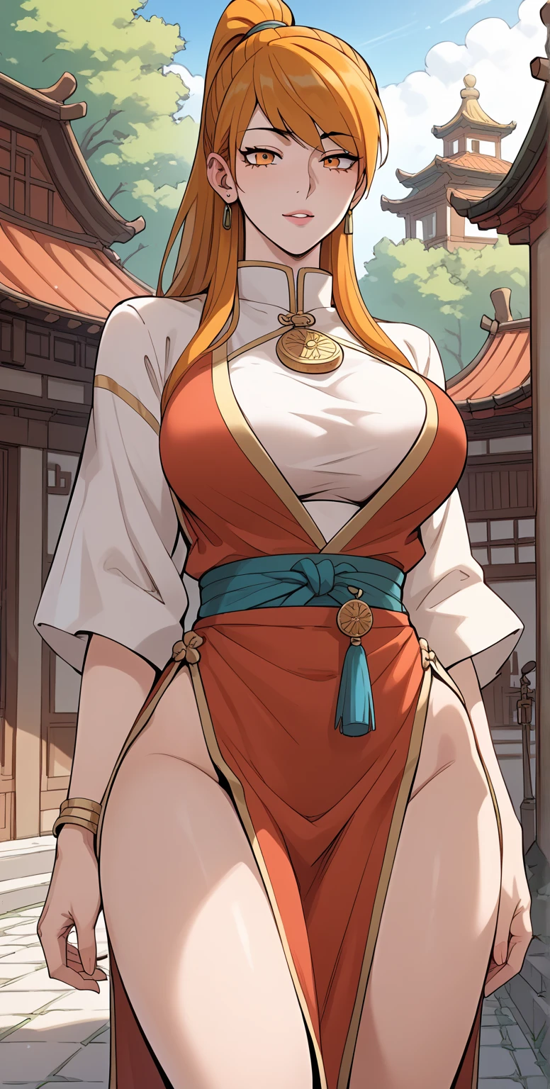(masterpiece, best quality) detailed, Wearing black tights, silver accessories , Blonde ,elegant, Pointed ears ,Chinese element pattern,thigh,Leaking thigh,White long skirt,Clothes are torn,individual,Alphonse Mucha,Large Breasts