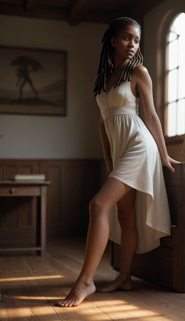 A black woman naked walking walking through school hall