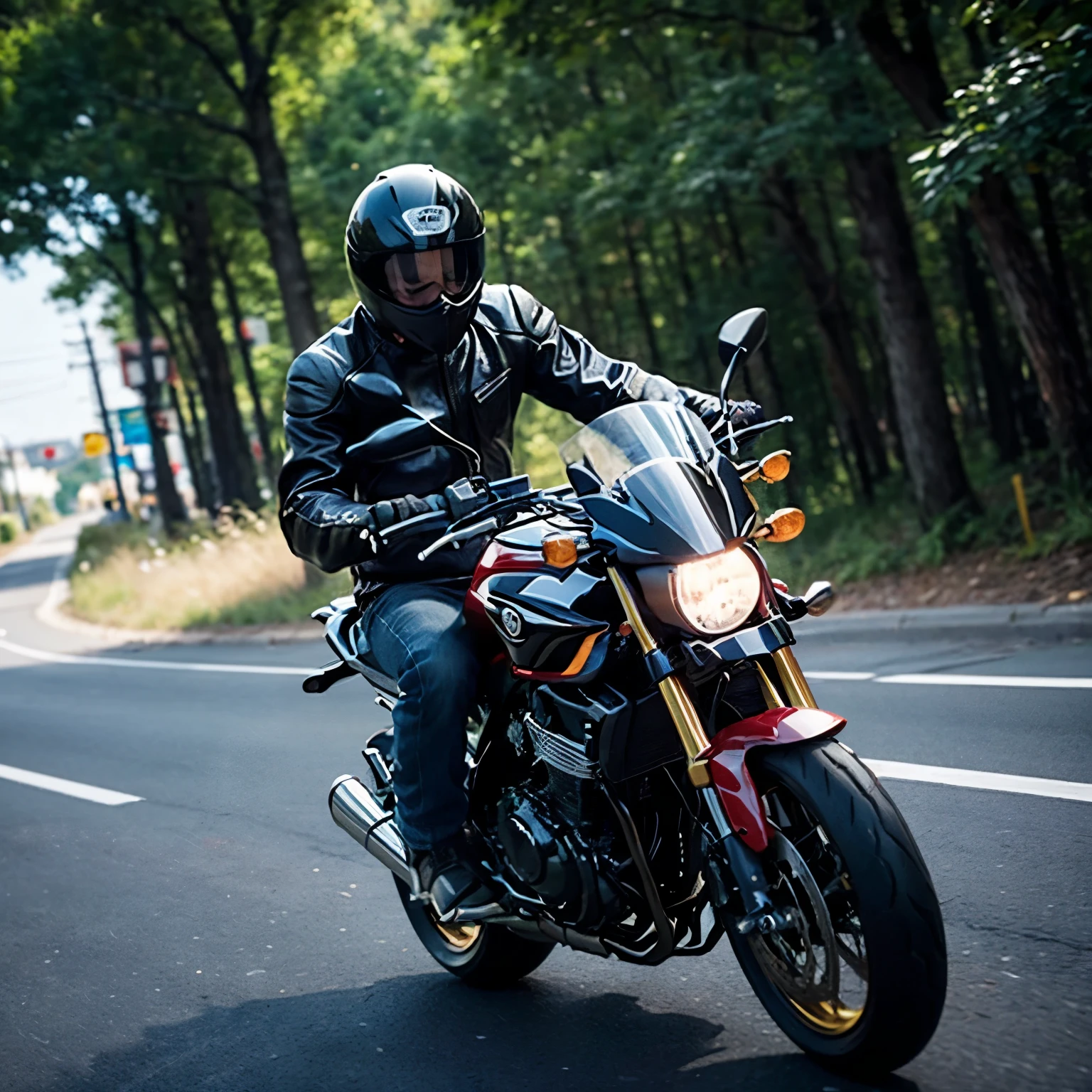 a motorcyclist riding fast on a Honda CB500F motorbike, the motorcyclist has his face covered by a yellow helme on the head, his hands are wrapped with vines that are holding him, smoke is rising behind him and in front of him , iso100, detail, hyper realistic, dynamic pose