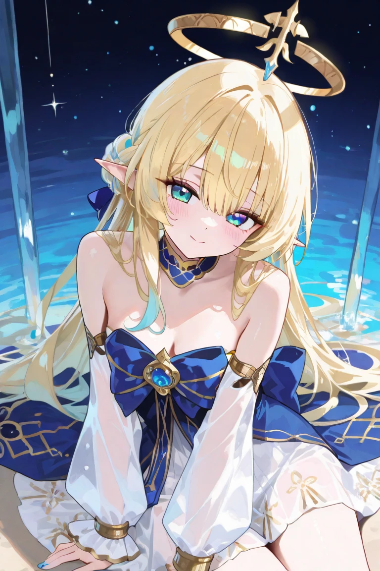 Illustration, UHD, retina, masterpiece, accurate, anatomically correct, super detail, high details, high quality, award winning, best quality, highres, good anatomy, 1080P, HD, 4K, 8k, 16k, 1girl, dynamic pose, androgynous, detailed eyes, detailed clothes, detailed hair, rendering, strands of hair, cute waifu, genshin impact oc, gergous, sparkling eyes, medium bust, collar bone showing, detached sleeves, oversized sleeves, breast window, full body, laying down, bare legs, long hair