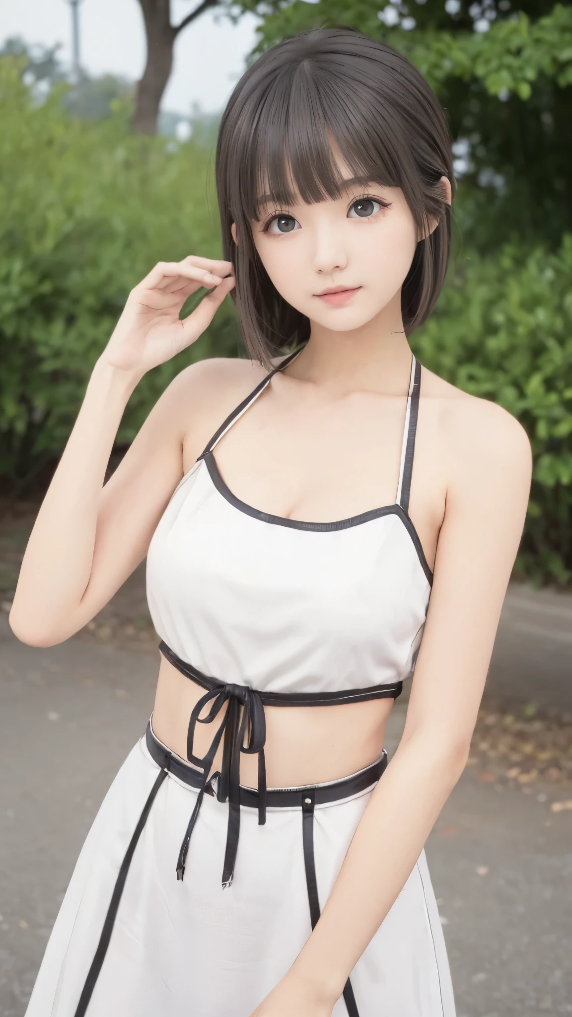 (best quality、best quality、8K、Row Pictures、realistic depiction)、(perfect and very thin waist highlighted)、( Beautiful Russian )、(Posing in the park)、(more:1.3, perfect right hand:1.3), (