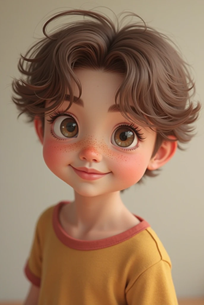 A super handsome boy with a mixed skin tone at 12,5% and coffee with milk at 50%, Brown hair, short and wavy