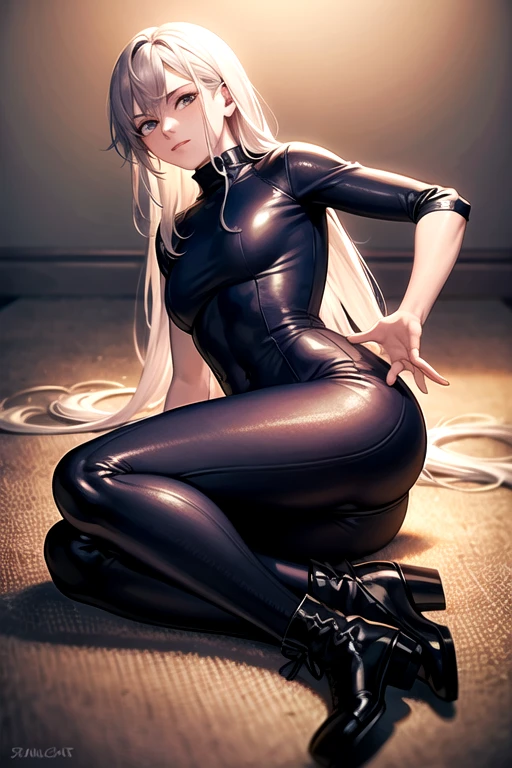 Anime - Stylistic image of a woman sitting on a chair in a cat suit, seductive anime girls, small curvaceous loli, 2b, 2 b, White Cat Girl, Biomechanical OPPAI, Smooth anime CG art, white-haired god, photorealistic anime girl rendering, [ 4 K digital art ]!!, render of a cute 3d anime girl，The crotch is moistened with water，Chest exposure，Tentacle binding，Flushed complexion