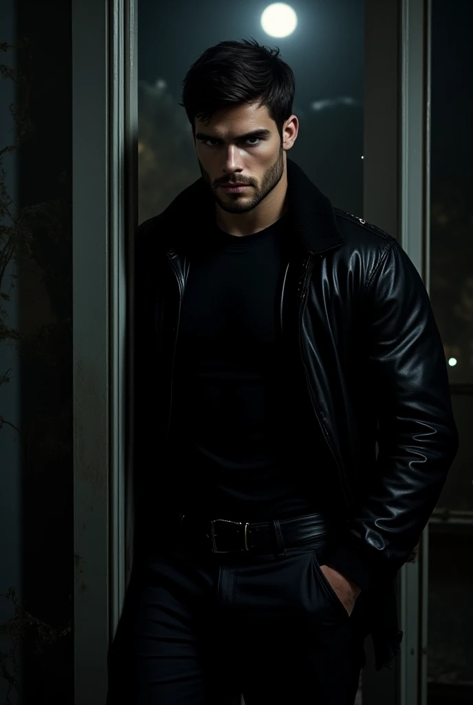 a vampire gothic hunk in sexy black erotic lace underwear, muscular physique, chiseled jawline, piercing eyes, pale skin, dramatic lighting, high contrast, dark moody atmosphere, cinematic composition, masterfully rendered, photorealistic, intricate details, dramatic shadows, rich colors, sexy.