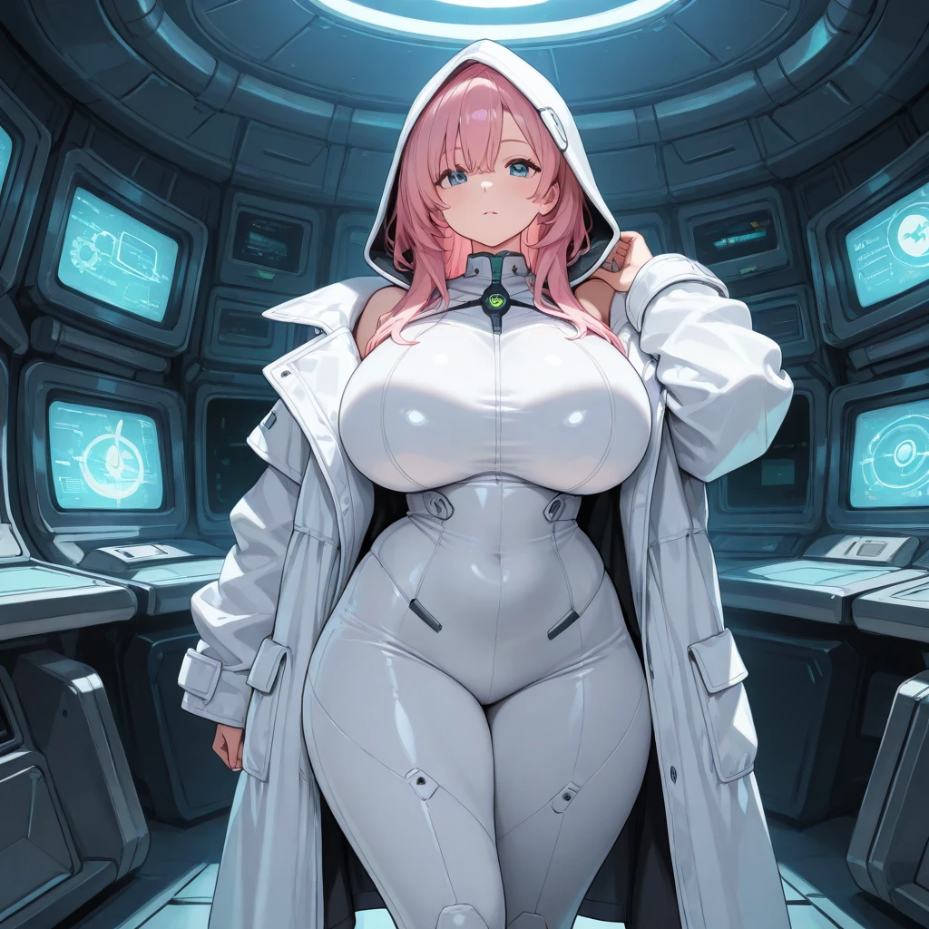 1female,45 yers old,Married Woman,,mature,plumw,extremely large bosom,Big breasts Thin waist,long leges, solo,(Background with:,star war,Huge spaceship,deathstar,) She has long pink hair,bobo head,,seen from the front, Stand in a spaceship, mostly cloudy sky,(((tmasterpiece),(Very detailed CG unity 8K wallpaper),best qualtiy,cinmatic lighting,detailed back ground,beatiful detailed eyeright pupillack eyes,Snow-whiteskin,Redlip(Very fine and beautiful),(Beautiful and detailed eye description),ultra - detailed,tmasterpiece,))facing at camera,A high resolution,ultra - detailed),laughingly,revealing breastare genitalia, Bulge,legs are open,Raised sexy,Camel toelushed complexion,Desire for dissatisfaction,frontage,(Wearing:headset on head,baseball cap,Transparent apron,Transparent kimono)cyber punk style