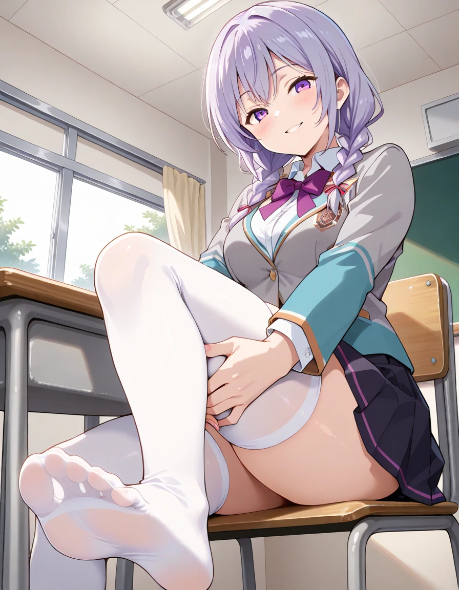 Library, blank-faced , uniform, glasses, sex with a man, penis insertion, convulsions, wet crotch、Love juice, climax, legs shaking、Semen overflows from the pussy in I-shape balance