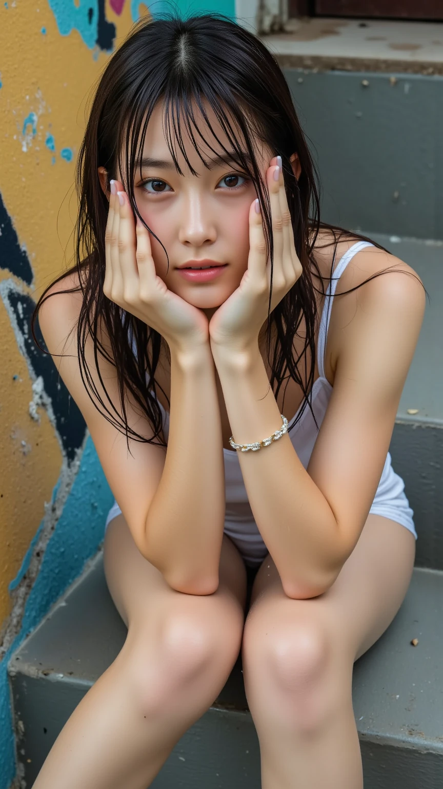 (Summer beach、Sitting by the beach、Spread your legs座る、Spread your legs:1.2、Resort、blue sky、Beautiful sea)、(White Dress:1.4、Mini Dress:1.3、Wear a straw hat、Sandals、fine lace panties:1.3)、(Realistic、Like a photograph、Live Action、8K, Realistic, RAW Photos, Best image quality: 1.4), Single-lens reflex camera、RAW Photos, Highest quality, Realistic, Highly detailed CG Unity 8K wallpaper, Written boundary depth, Cinematic Light, Lens flare, Ray Tracing, Realistic background、((ultra high density skin))、 A teenage girl traveling in Okinawa,Cute Japanese Woman、((whole body:1.5),avert your eyes:1.1、Straight Long Hair:1.2、I like that style、stylish、Very detailed、Pay attention to the details、Perfect outfit、(White skin)、Beautiful feet:1.1,View from below、Accurate hands、Accurate legs、Detailed hands and fingers、Anatomically correct body、Arms and legs are'mix