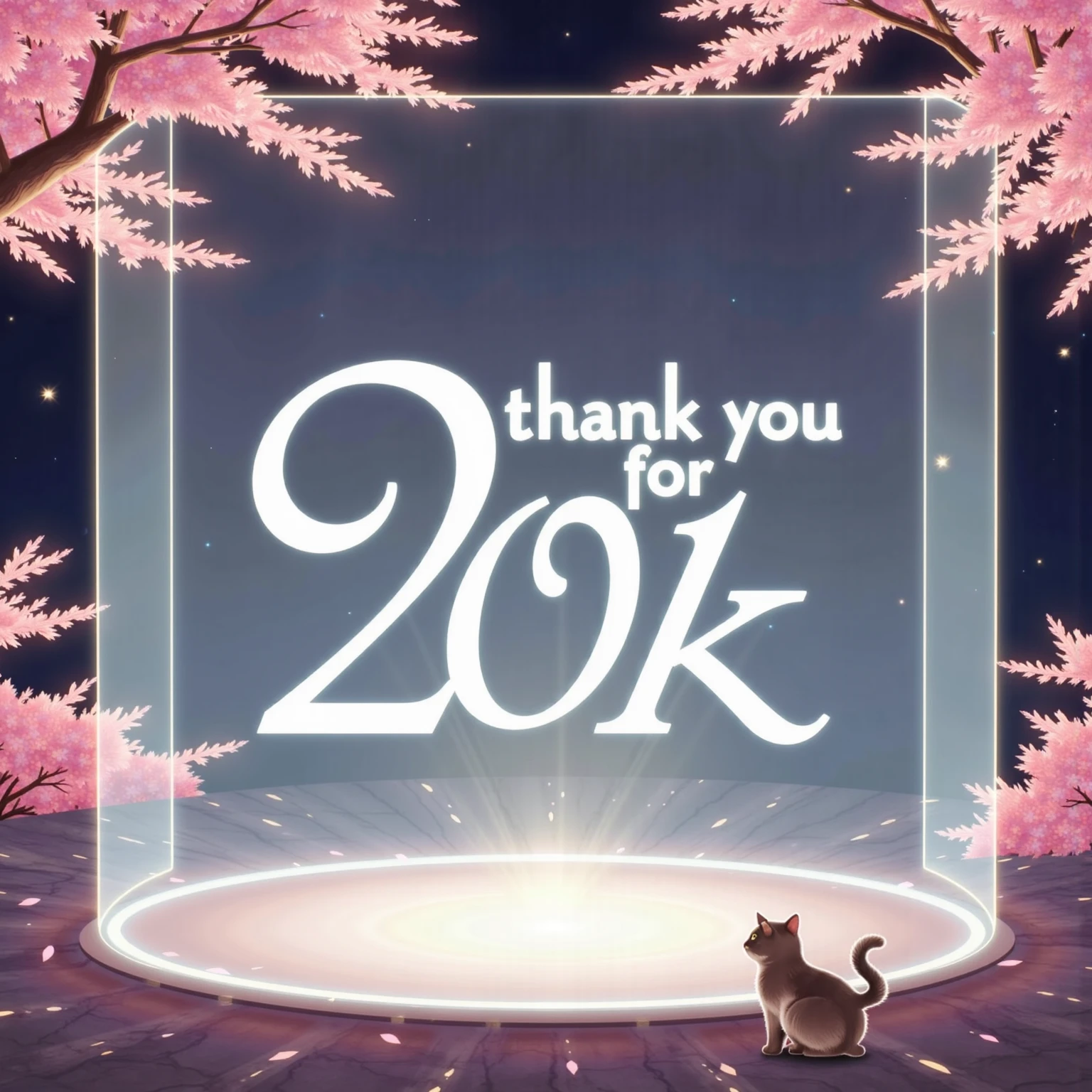 
(((article, "Thank you for 20K favorite ", Add text"Thank you 20K favorite", hologram huge font,))) 桜,猫