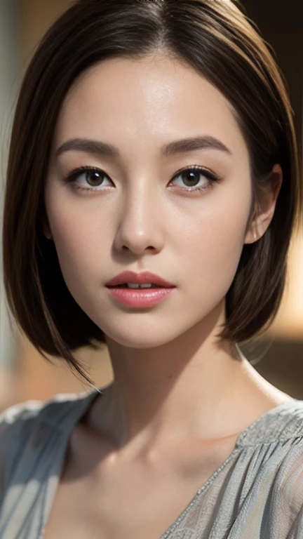 gyaru, dark-skinned, (shiny oiled skin:1.1), black hair, short cut hair, face close up, simple gradient background