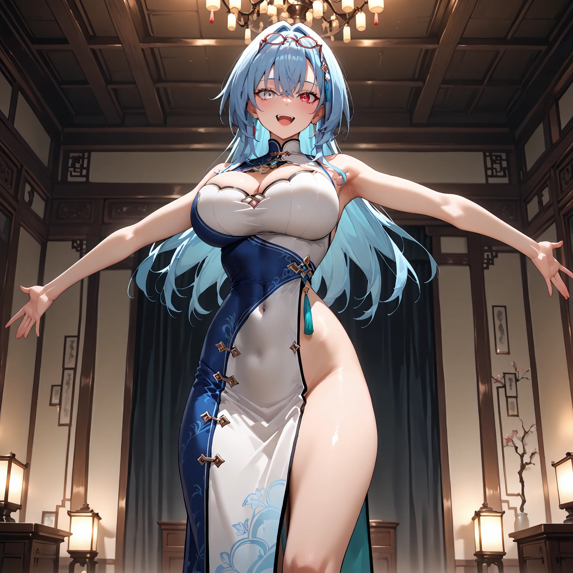 (masterpiece, best quality:1.3), (full body:1.3), Yagokoro Eirin, Touhou Series, perfect face, expressive eyes, 1woman, looking at viewer, 38 years old, gorgeous body, big breast, beautiful, anime, lora,1woman, silver hair, braid hair, nurse cap, red and blue clothes, long skirt, (evil look, looking down on viewer:1.5), (cinematic lighting, realistic, dream-like, enchanting atmosphere:1.5), (photo of a woman in her dark and mysterious environment:1.3), (the woman surrounded by an aura of mystery and intrigue:1.3), (standing on the moon with the huge Earth and beautiful stars floating in space:1.3), (a crystal ball nearby, adding to the mystical setting:1.3), (a hint of incense in the air, adding to the sensory experience:1.3), 