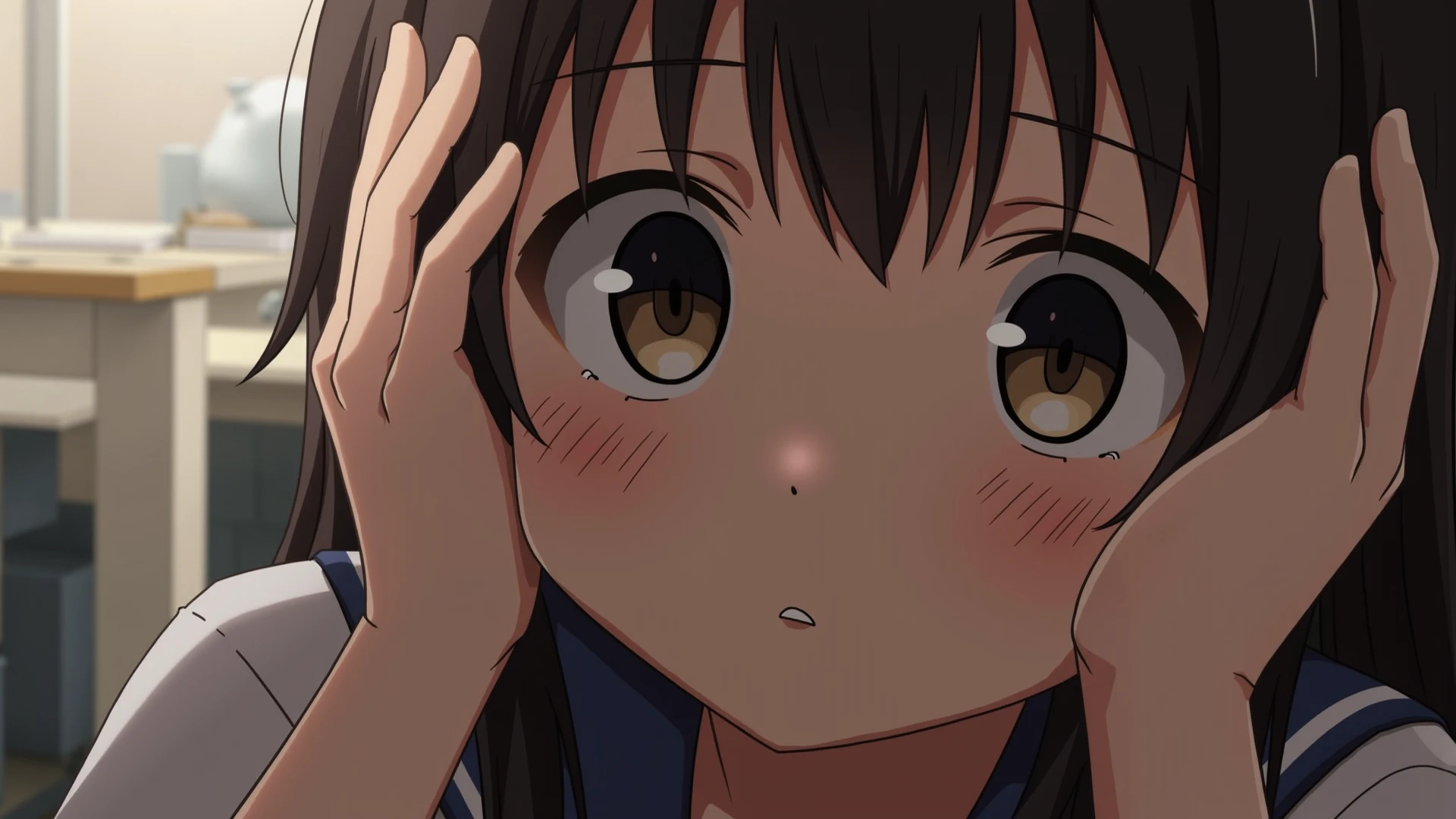 1 female,black hair,((12 years old)),(((White and blue short sleeve gym clothes and shorts)))(((blush、open mouth smile)),(((Yuki Mikan))),crowd(Baby girl body shape)(((small breasts)))sexy pose,((wet with sweat))Outside playground