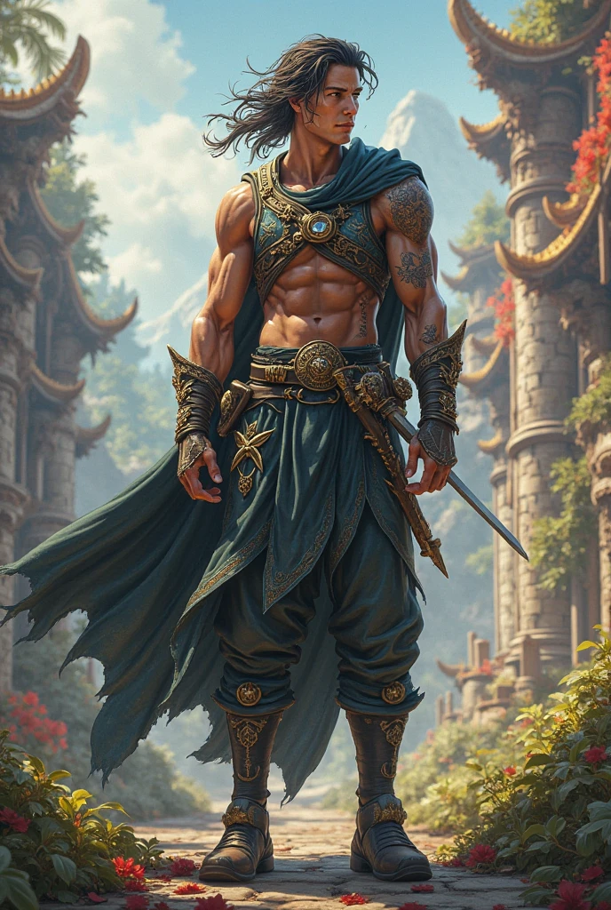 score_9, score_8_up, score_7_up, score_6_up, score_5_up, score_4_up duo, 2 men, man, (1boy, male, darkness, character, turtle warrior, best quality turtle face, male, shell, armor, green skin, strong, stance battle, gloves, turtle head, leather belt, standing, ancient warrior, muscular, brown eyes, by Tim Burton Fillms. black japanese katana): 1.5), (1 man: 1.8), elf, full bodydy, god greek, short white hair, male, (matte black eyes), mature, handsome, muscular, hairy torso, fantasy, intricate, elegant, highly detailed, digital painting, art station, concept art, soft, sharp focus, illustration, art by Gaston Bussiere and Alphonse lots of silver armor on the torso. holding sword. purple.