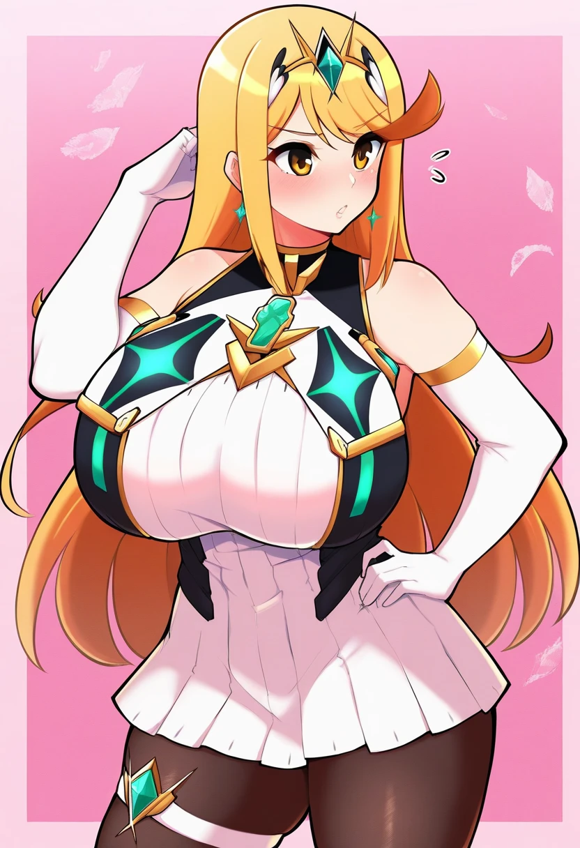 1girl, bright, blonde, long hair,, red eyes, moon motif, multicolored hair, saleme, head mask, side lights, light particles, wallpaper, big, plump, idol, swimsuit, loose, fluffy, quiet, smile, gentle, clear, sexy, teacher