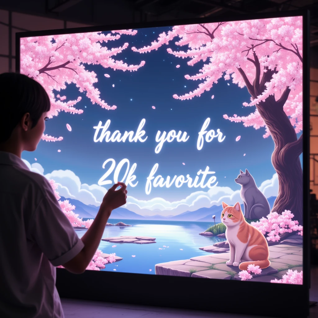 
(((article, "Thank you for 20K favorite ", Add text"Thank you 20K favorite", hologram huge font,))) 桜,猫