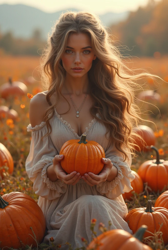 Girl with pumpkin-like hairstyle.Wearing a gorgeous dress