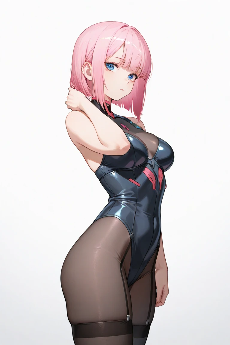 Sexy pink haired girl in a black team rocket bikini 