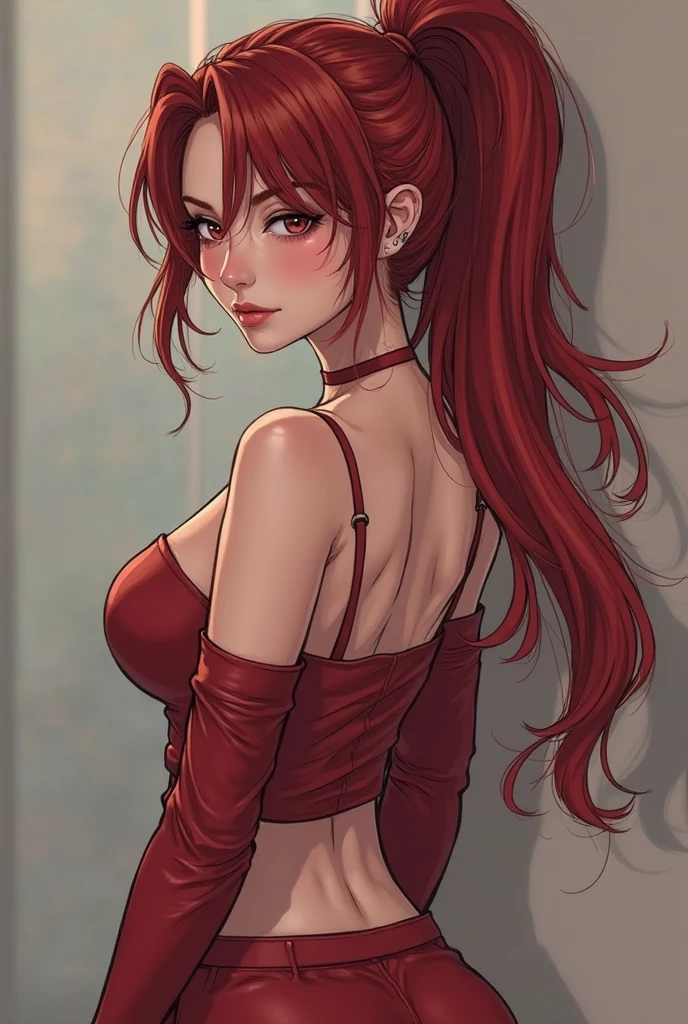 22 year old young woman, brunette, tousled red hair