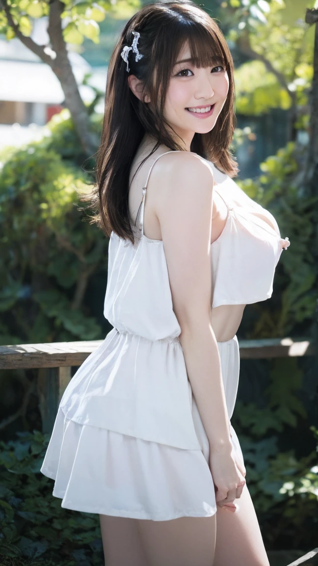 Highest quality, (beautiful)、Completely naked、Soft boobs、Nipples、Semi-short hair、Big 、Shoot from above